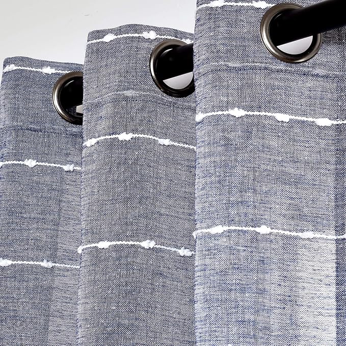 Lush Decor Farmhouse Textured Grommet Sheer Window Curtain Panel Pair, 38"W x 95"L, Navy