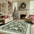 Olive Green Floral Print Area Rugs for Bedroom Living Room Boho Farmhouse Country Rustic Dining Room Carpet Soft Washable Rugs Non Slip Floor Covering for Nursery Playroom 5x8