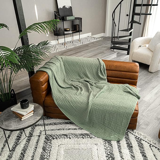 Comfy Cubs Muslin Blanket for Adults Twin 90" x 66" - 6 Layer Soft, Breathable & Lightweight Muslin Adult Blanket - Machine Washable & Designed in The US Bedding for All Seasons - Sage