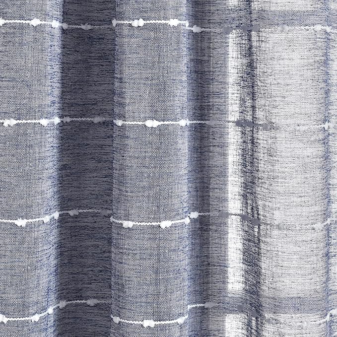 Lush Decor Farmhouse Textured Grommet Sheer Window Curtain Panel Pair, 38"W x 120"L, Navy