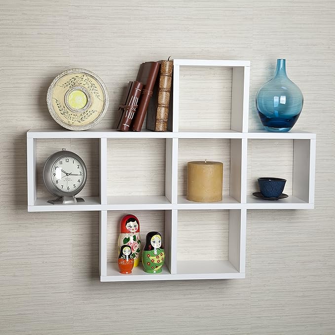 Danya B. Decorative Shelf - Wall Mount or Free-Standing - Square Cubbies Shelving Unit (White)
