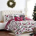 Southshore Fine Living, Inc. Merry Town Christmas Comforter Set, Queen/Full Size 6-Piece Christmas Bedding Set w/Shams & Throw Pillow; Reversible 2-Sided Red Plaid Comforter & Rustic Cabin Print