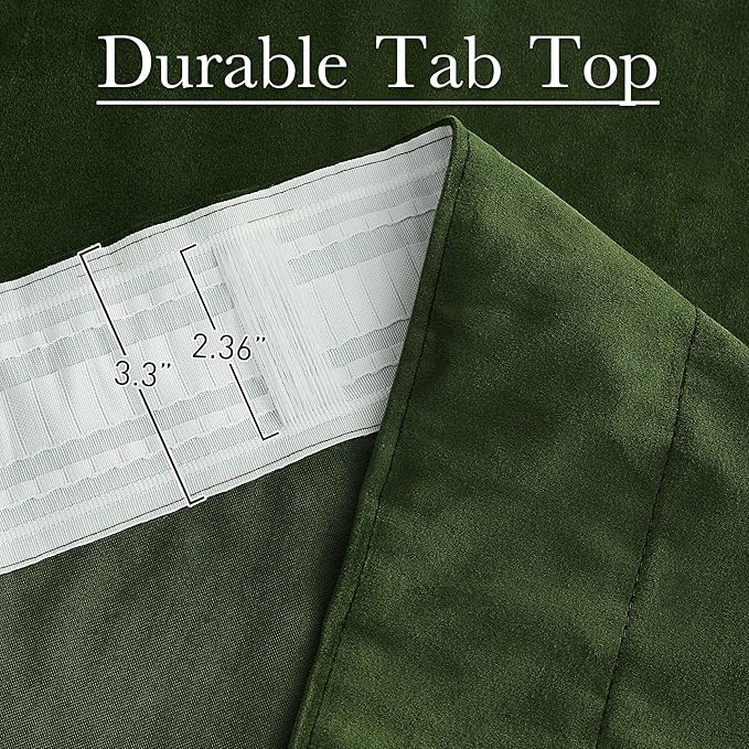 StangH Moss Green Velvet Curtains 108 inches - Luxury Christmas Decor Room Darkening Thermal Insulated Window Drapes for Dining Room/Patio Door, W52 x L108, 2 Panels