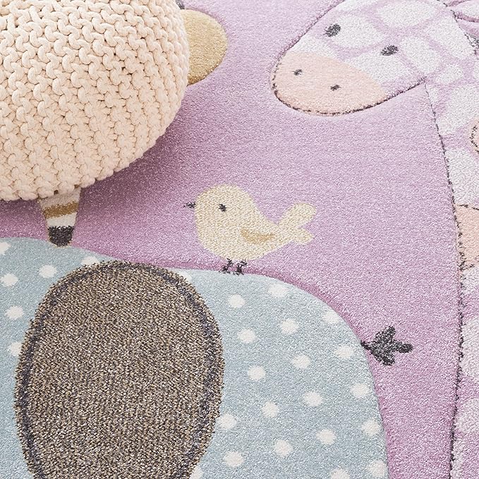 SAFAVIEH Carousel Kids Collection Area Rug - 6'7" x 9', Purple, Animal Design, Ideal for High Traffic Area for Boys & Girls in Playroom, Nursery, Bedroom (CRK120V-6)