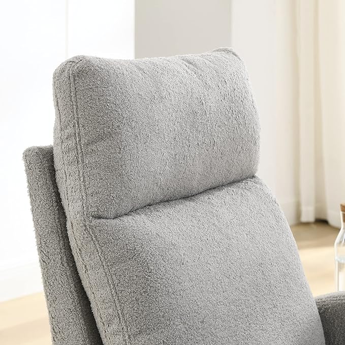 Dolonm Rocking Chair Mid-Century Modern Nursery Rocking Armchair Upholstered Tall Back Accent Glider Rocker for Living Room (Gray)