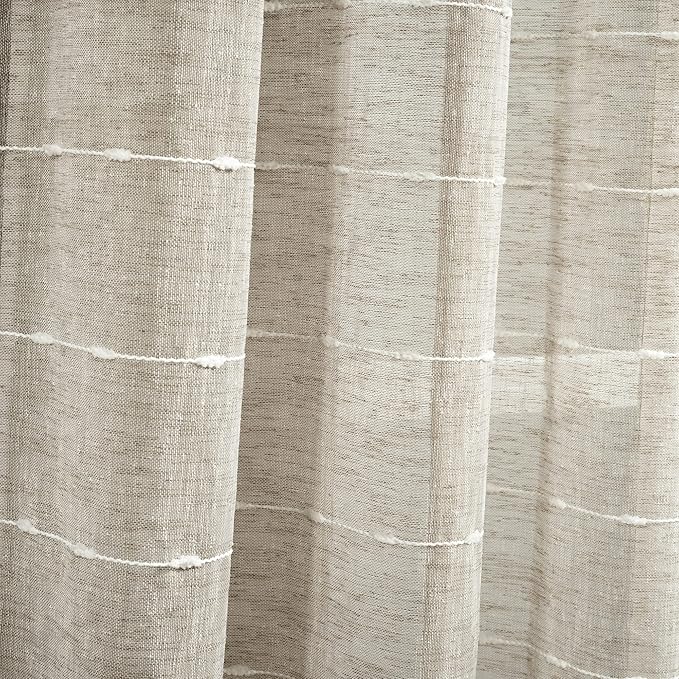 Lush Decor Farmhouse Textured Grommet Sheer Window Curtain Panel Pair, 38"W x 120"L, Neutral