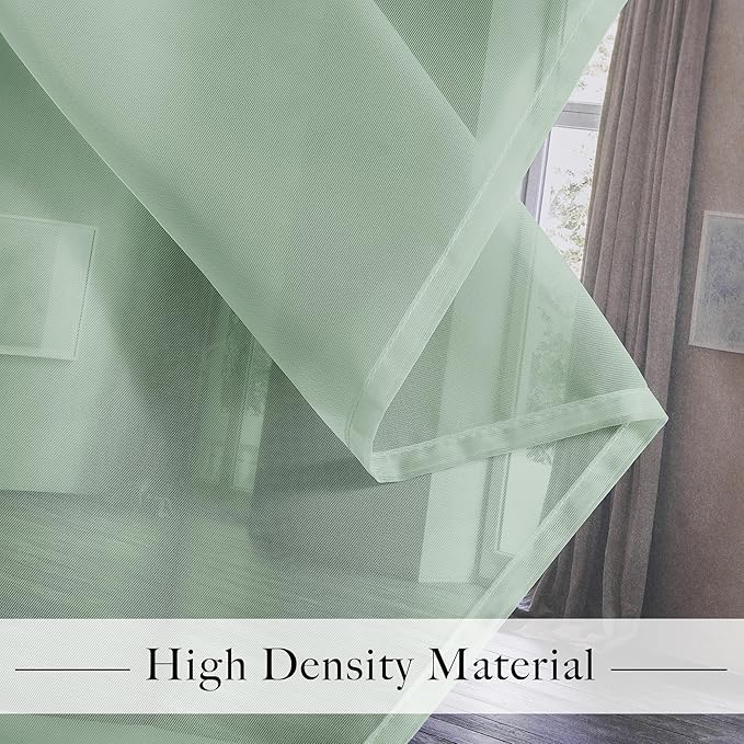 RYB HOME Sheer Curtains 84 Inches Long for Living Room, Light Filtering Grommet Solid Sheer Window Panels, Lightweight Elegant Curtains for Bedroom, Office, Sage Green, W54 x L84, 4 Pieces