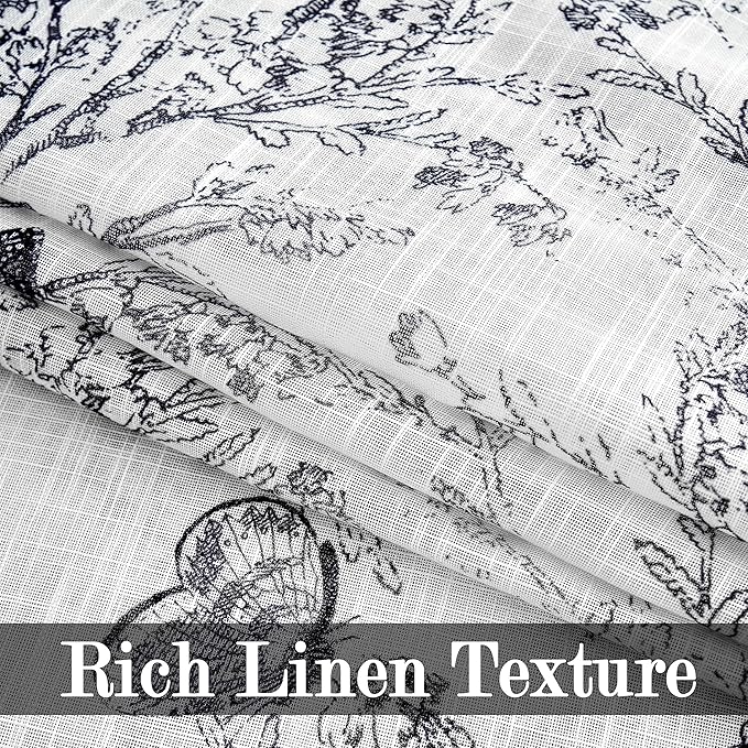 Jubilantex Butterfly Leaf Semi Sheer Curtains 84" L Curtain Panels for Kids Bedroom,Black Print on White Light Filtering Window Drapes,Grommet Top