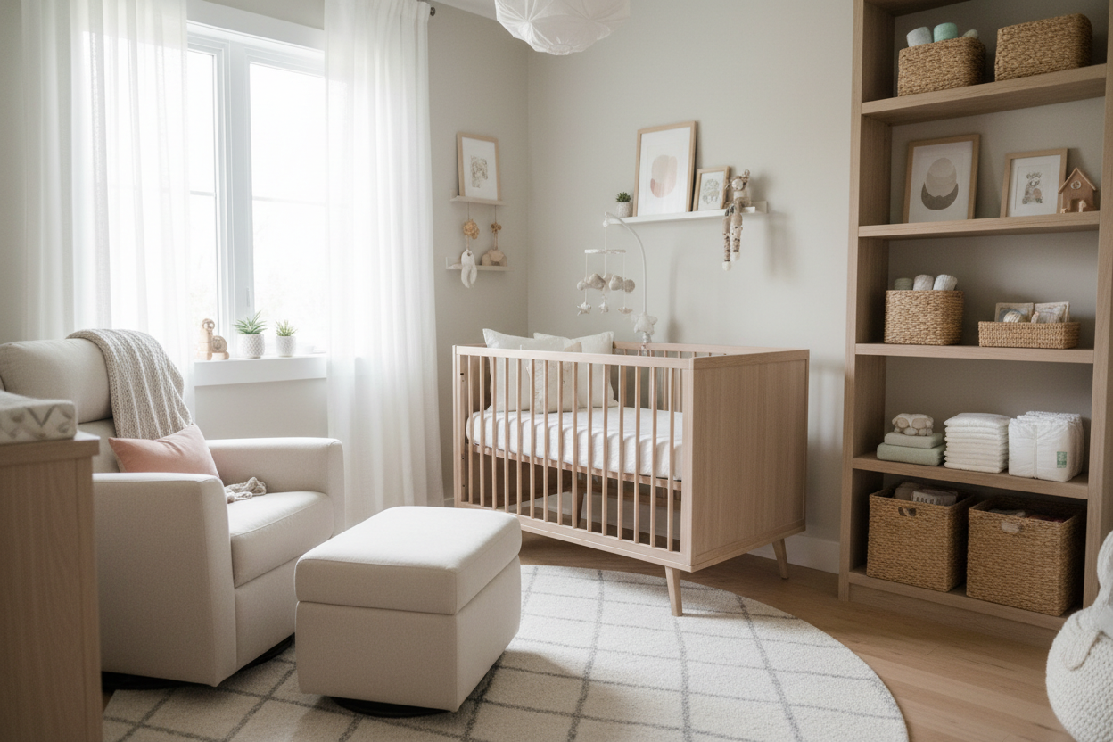 At Moonbeam Baby Room, we offer a carefully curated collection of baby room essentials, including nursery décor, soft furnishings, organization solutions, and everyday baby room supplies. Each product is selected with three priorities in mind: safety, comfort, and timeless style. We focus on gentle materials, practical designs, and neutral aesthetics that fit beautifully into modern American homes. (make it real photo)