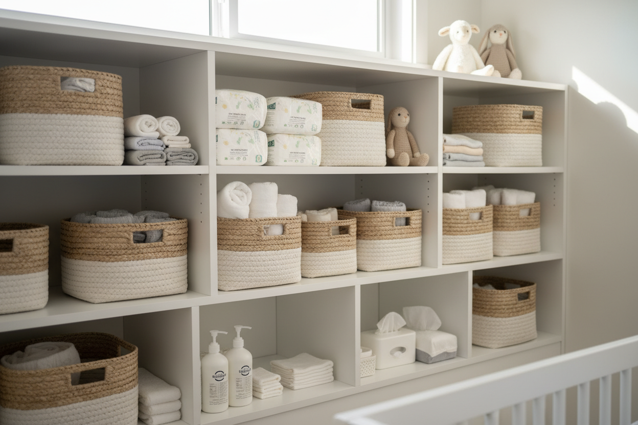 Organization & Storage

A well-organized baby room makes everyday care easier. Our storage baskets, shelves, and organizers help parents keep baby essentials close at hand while maintaining a tidy, serene environment. Practical design meets beautiful simplicity. (make it real photo)
